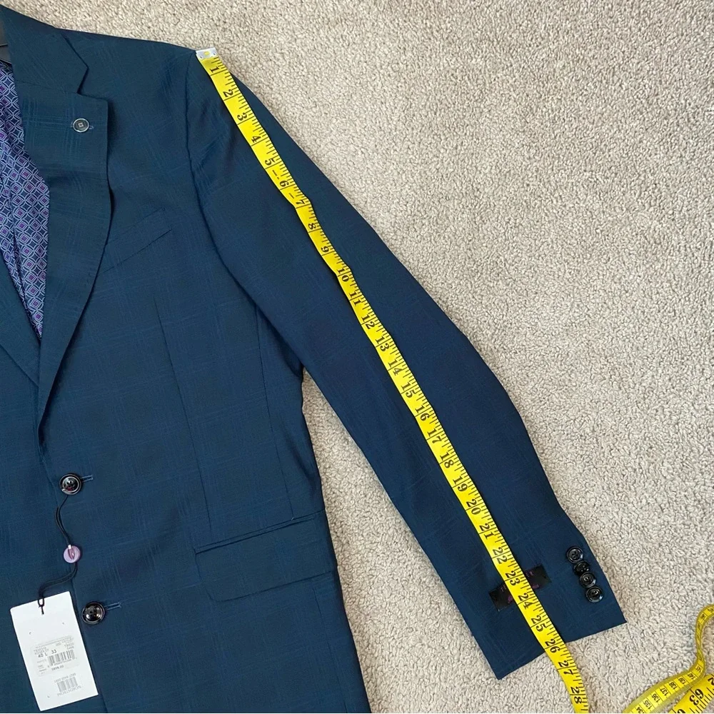 Ted Baker Endurance Roger Extra Slim Fit Wool Suit Jacket Teal Blue Plaid 40L‎